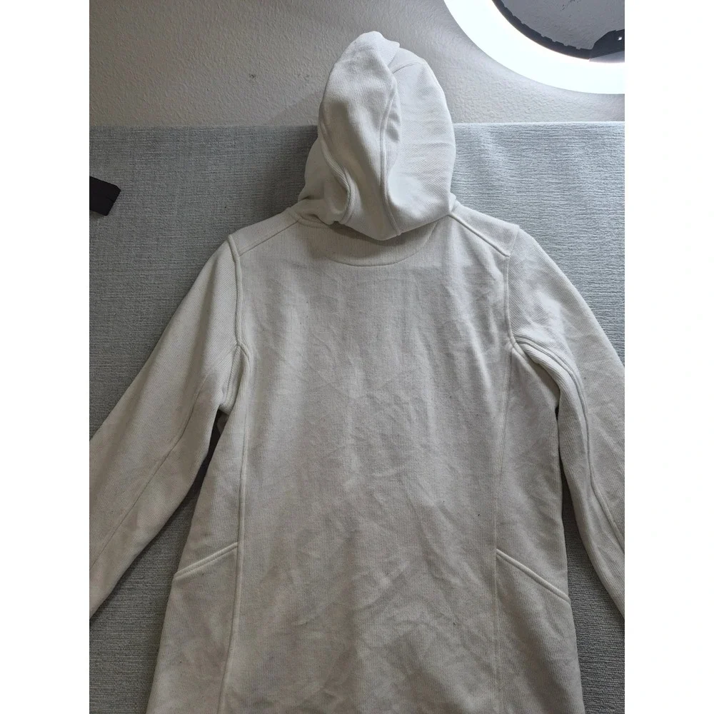 Andrew Marc Fleece Jacket Womens Medium Beige High Low Hem Hooded Full Zip